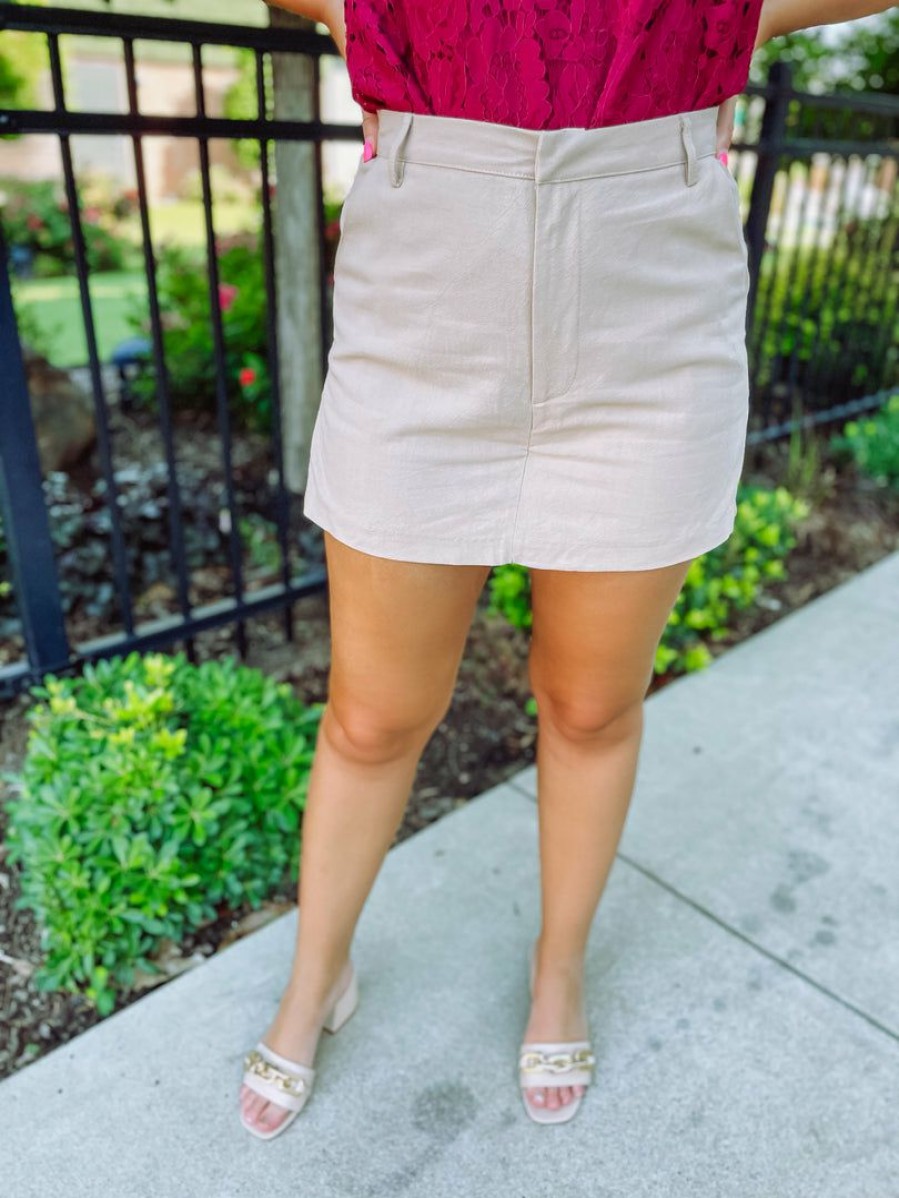 * Entro Everly Classy High Waisted Skort-Beige Bottoms