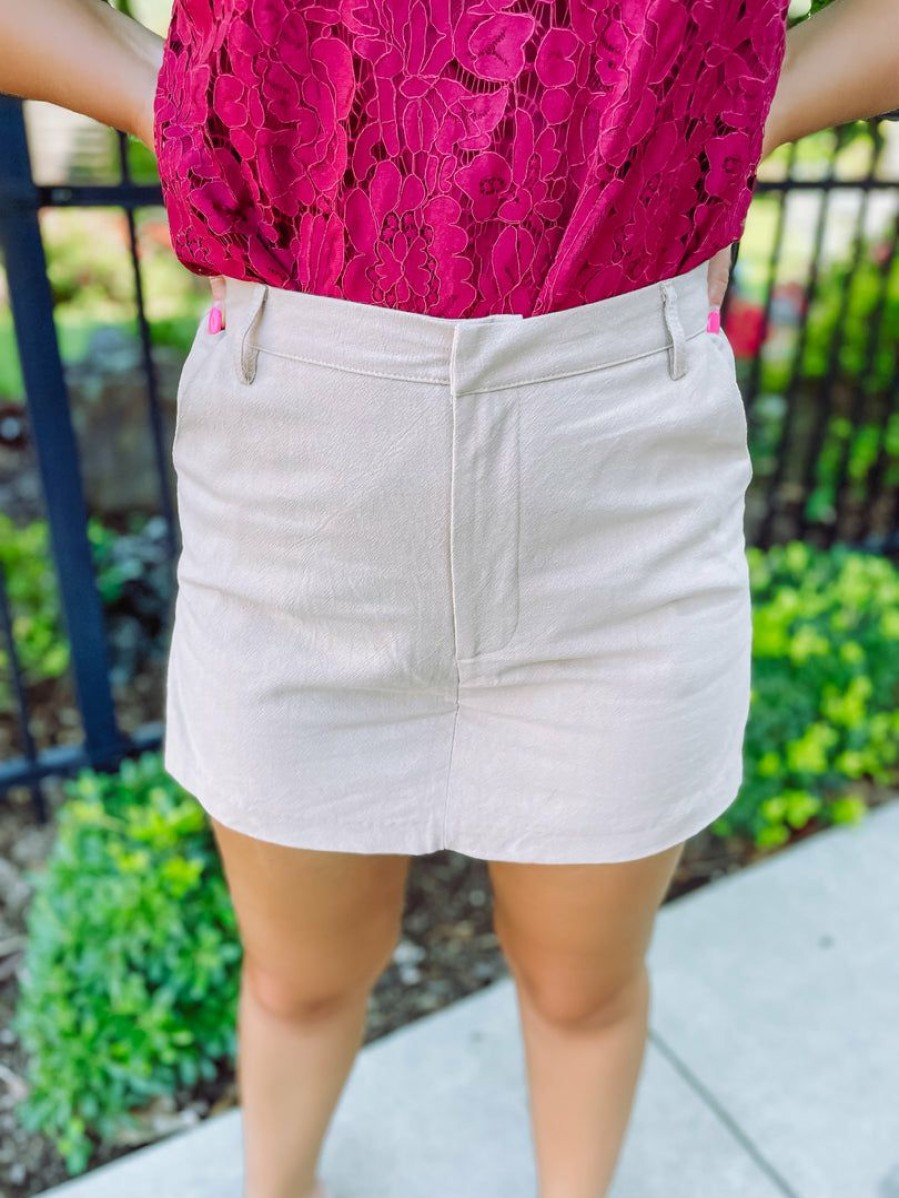 * Entro Everly Classy High Waisted Skort-Beige Bottoms