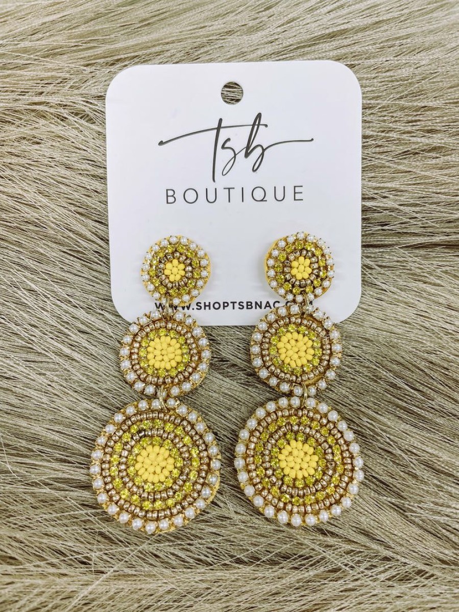 * Texas Bling Yellow Beaded Circle Earrings Jewelry Jewelry