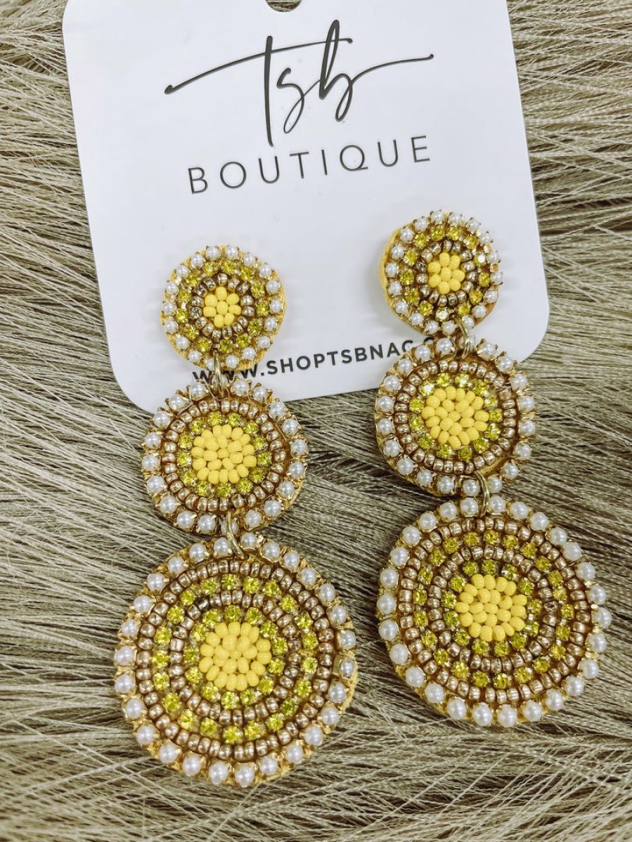 * Texas Bling Yellow Beaded Circle Earrings Jewelry Jewelry