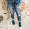 * Risen Lellan High Rise Distressed Straight Leg Jeans- Washed Black Bottoms