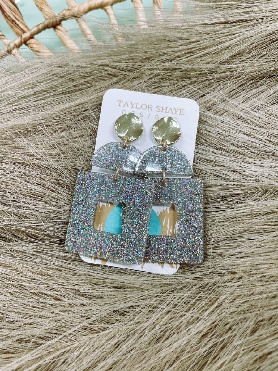 * Texas Bling Carly Double Acrylic Square Drop Earrings-Multi Glitter Jewelry