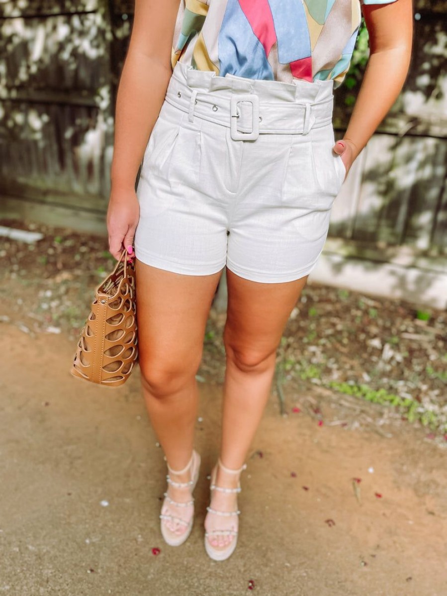 * Must Have Victoria Paperbag Belted Shorts- Oatmeal Bottoms Bottoms