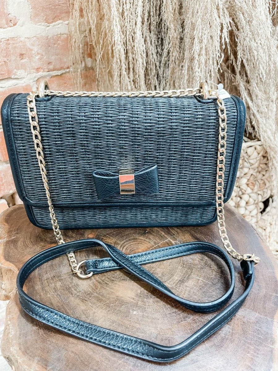 * Texas Bling Take Me Away: Resort Edition Halli Rectangle Straw Bag- Black Bags