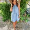 * Idem Ditto Phoebe Halter Neck Denim Mini Dress Dresses Denim