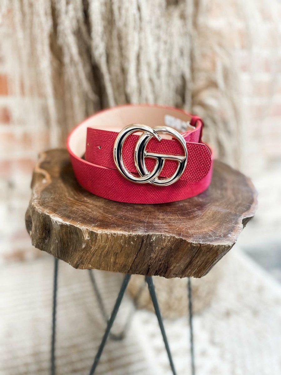 * Texas Bling Red Textured Gg Belt Belts Belts