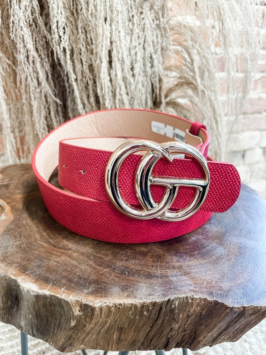 * Texas Bling Red Textured Gg Belt Belts Belts