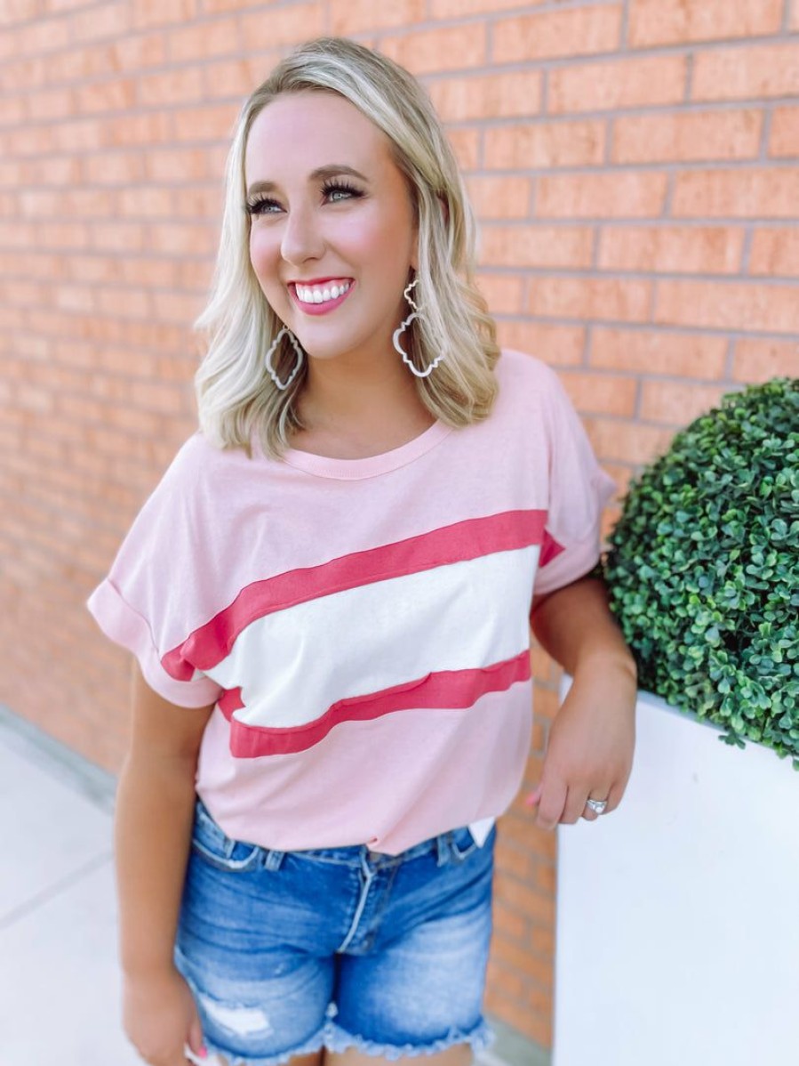 * Cotton Bleu Maggie Mid Chest Striped Top- Rose Tops Tops