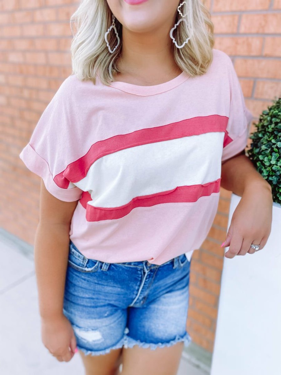 * Cotton Bleu Maggie Mid Chest Striped Top- Rose Tops Tops