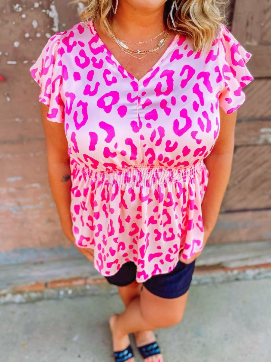 * Hailey & Co Sandra Cheetah Smocked Waist Top Plus