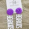 * Texas Bling 2022 School Style White Bearkats Purple Pom Earrings Jewelry