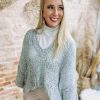 * Ces Femme Tops Monica Lightweight Crochet Sweater- Grey Tops