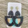 * Texas Bling Lulu Dark Rainbow Glitter Open Drop Earrings Jewelry