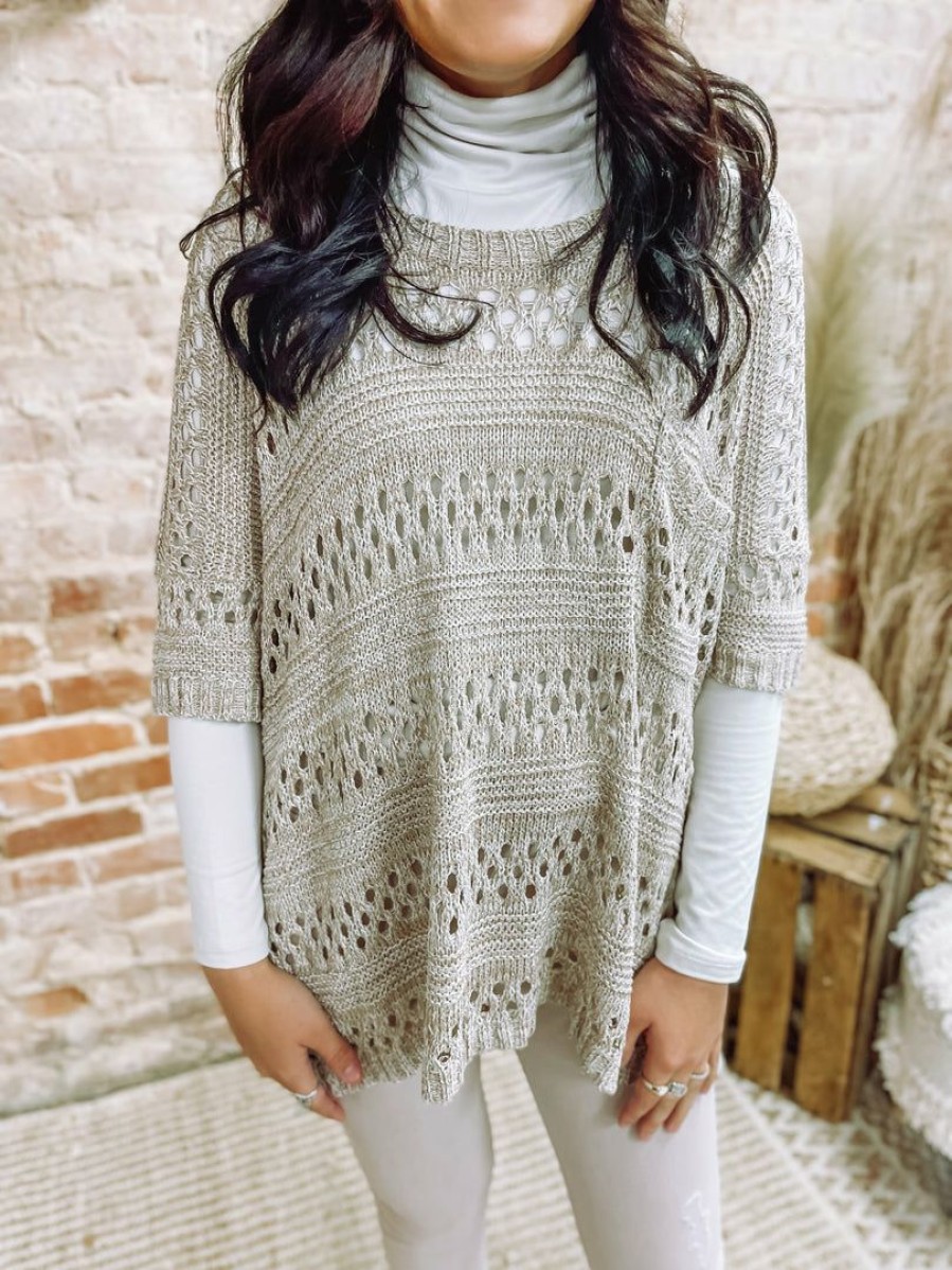 * Ces Femme Tara Crochet Knit Sweater Tops Tops