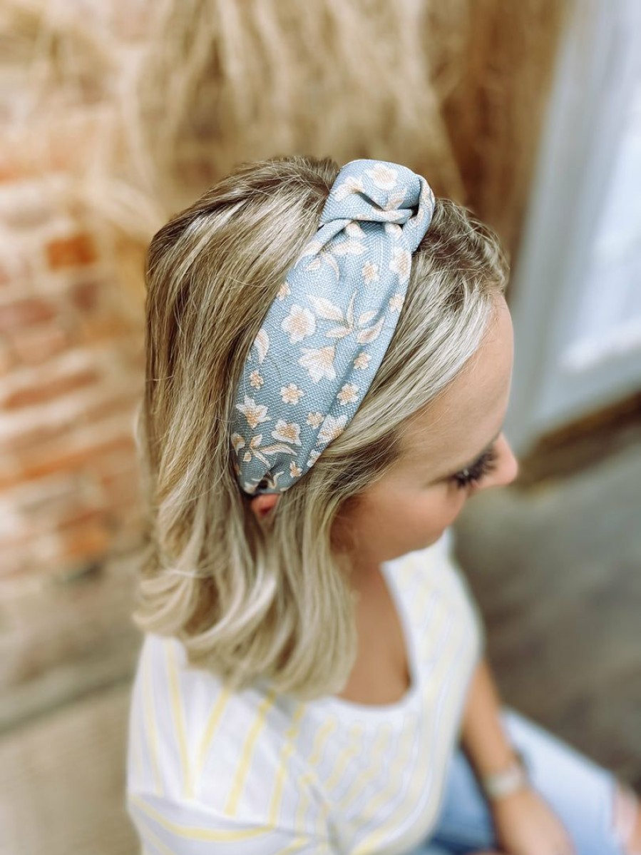 * Texas Bling Hair Accessories Lena Floral Pastel Knotted Headband- Blue Hair Accessories