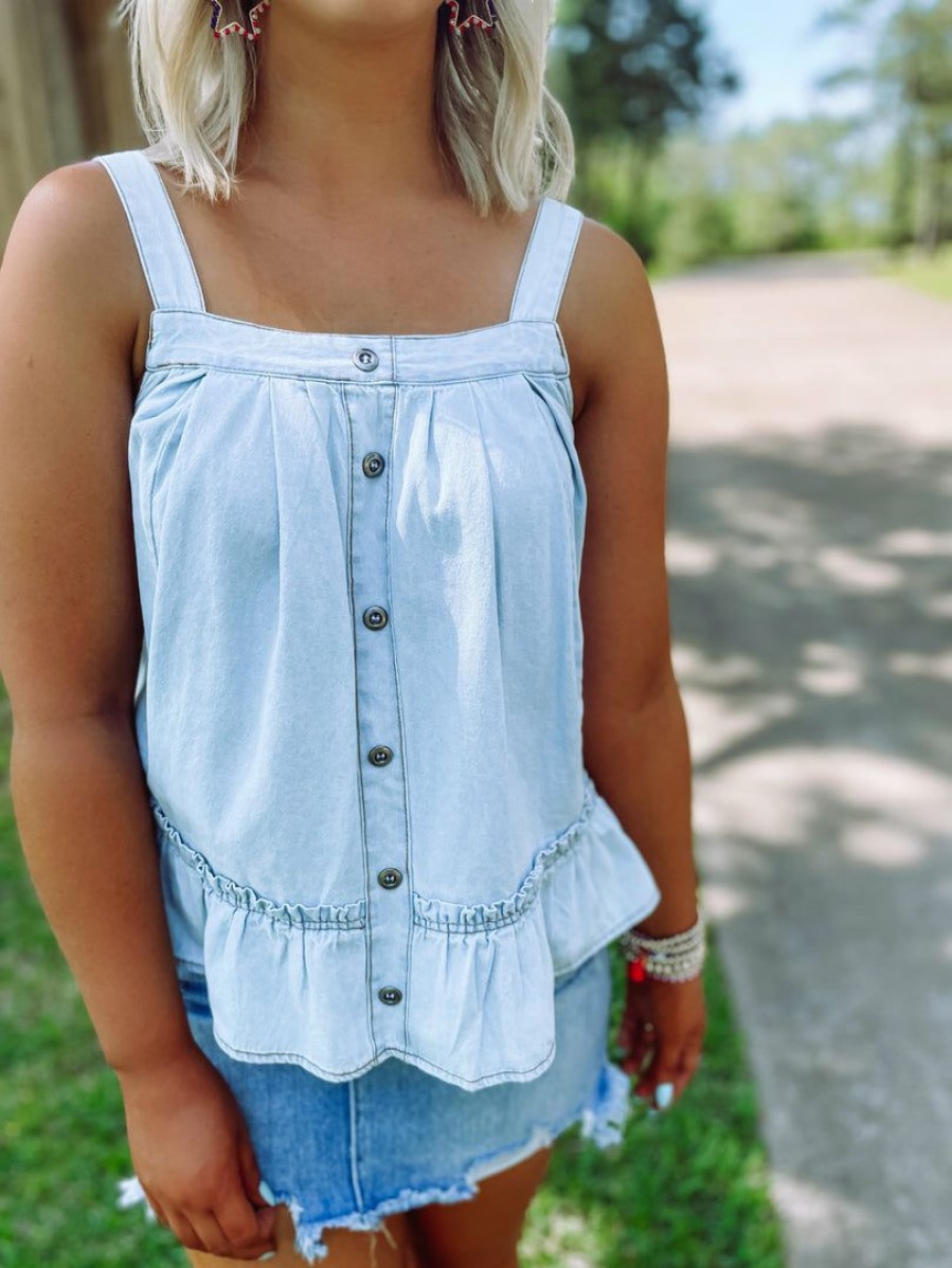 * Entro Tops Harlee Denim Button Down Tank Tops