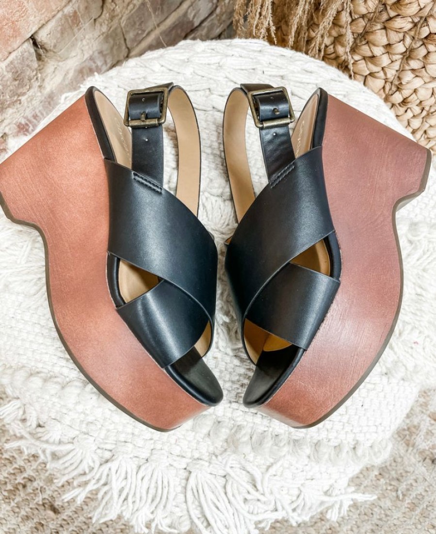 * Fortune Dynamic Shoes Raglan Wedge Sandals- Black Sandals