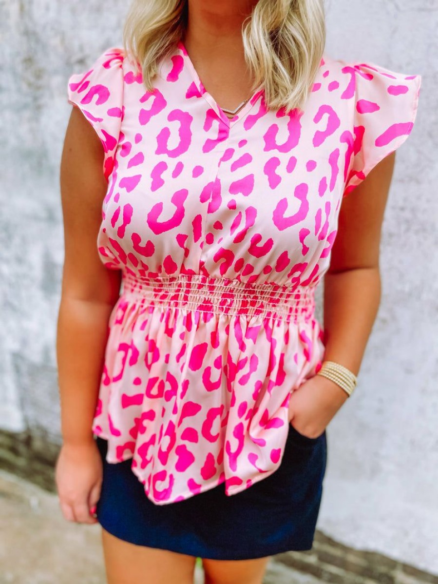 * Hailey & Co Joyce Cheetah Smocked Waist Top Tops Tops