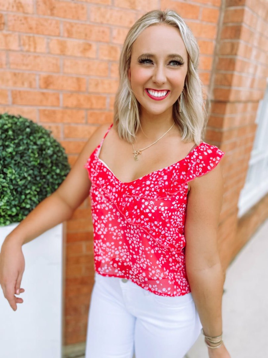 * Fantastic Fawn Angie Red Floral Tank Top Tops Tops