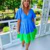 * Entro Eliza Colorblock Bubble Sleeve Babydoll Dress Dresses Dresses