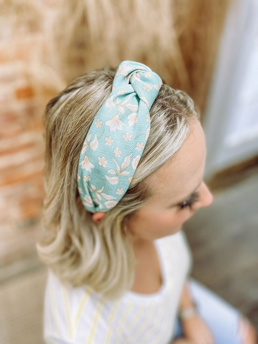 * Texas Bling Lena Floral Pastel Knotted Headband- Mint Hair Accessories