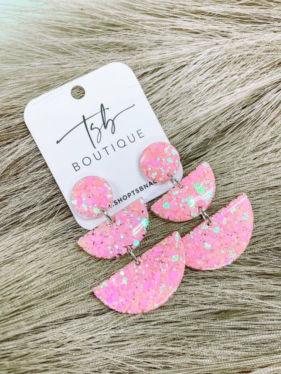 * Texas Bling Glitter Semi Circle Stack Earrings- Bubble Gum Pink Jewelry