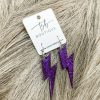 * Texas Bling Glitter Lightning Bolt Earrings- Purple Jewelry Jewelry