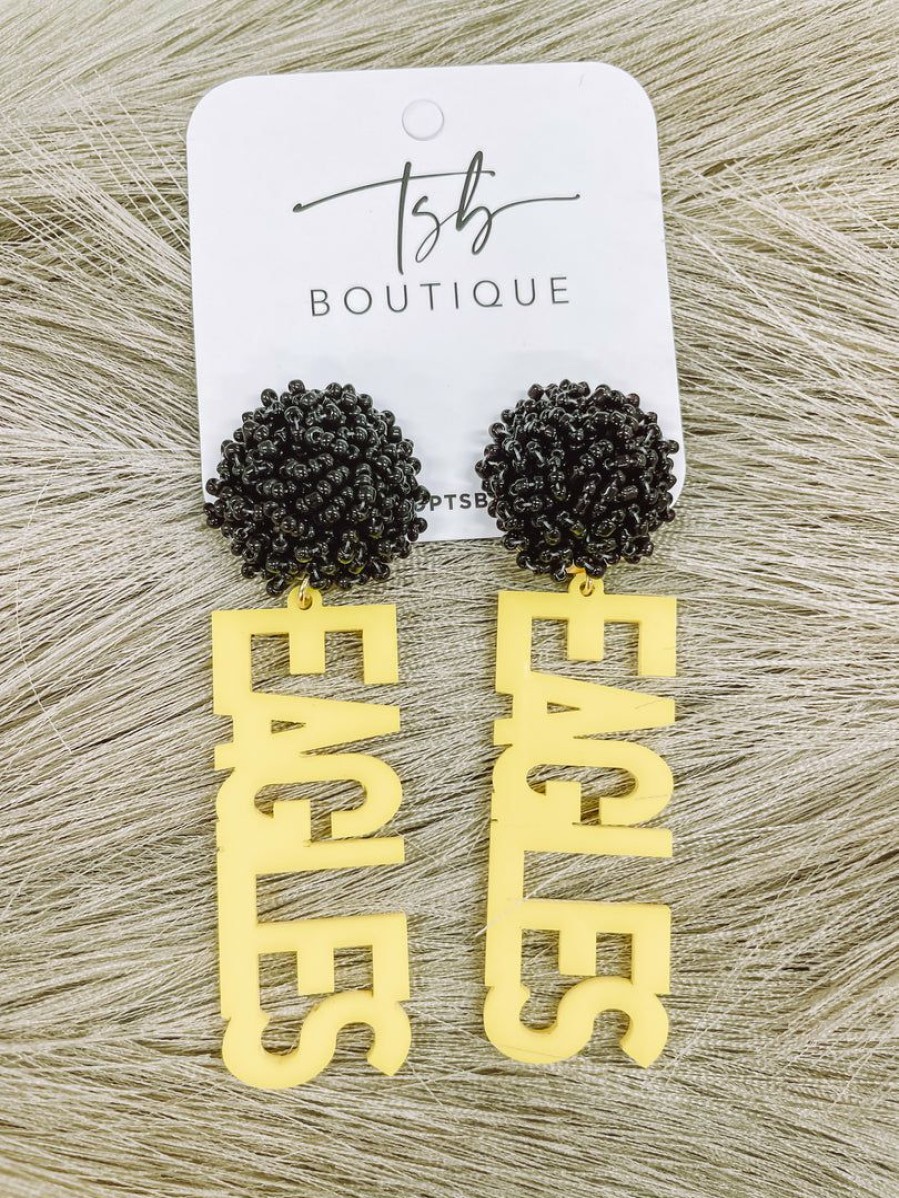 * Texas Bling 2022 School Style Yellow Eagles Black Pom Earrings Jewelry