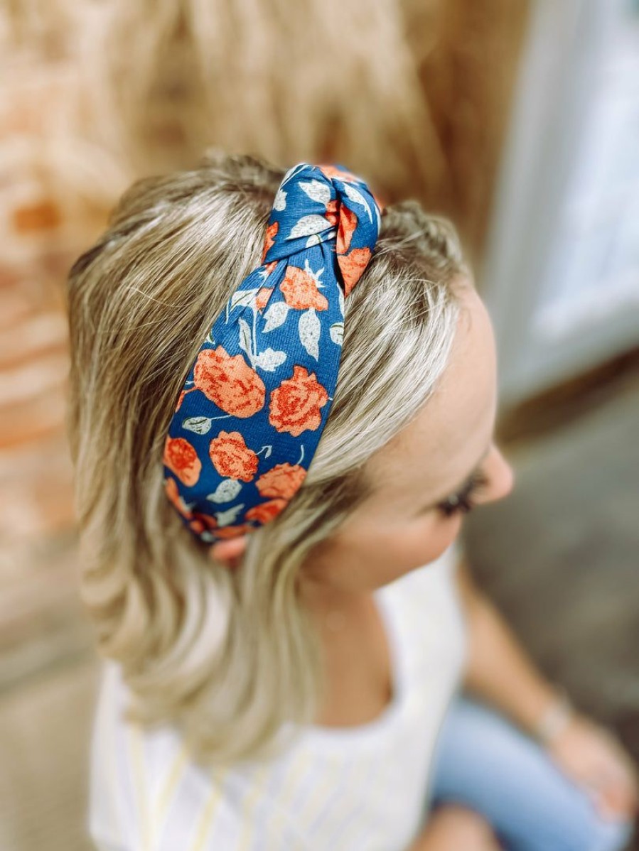 * Texas Bling Hair Accessories Paige Rose Knotted Headband- Dark Blue Hair Accessories