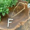 * Texas Bling Pearl Initial Letter Necklace- F Jewelry