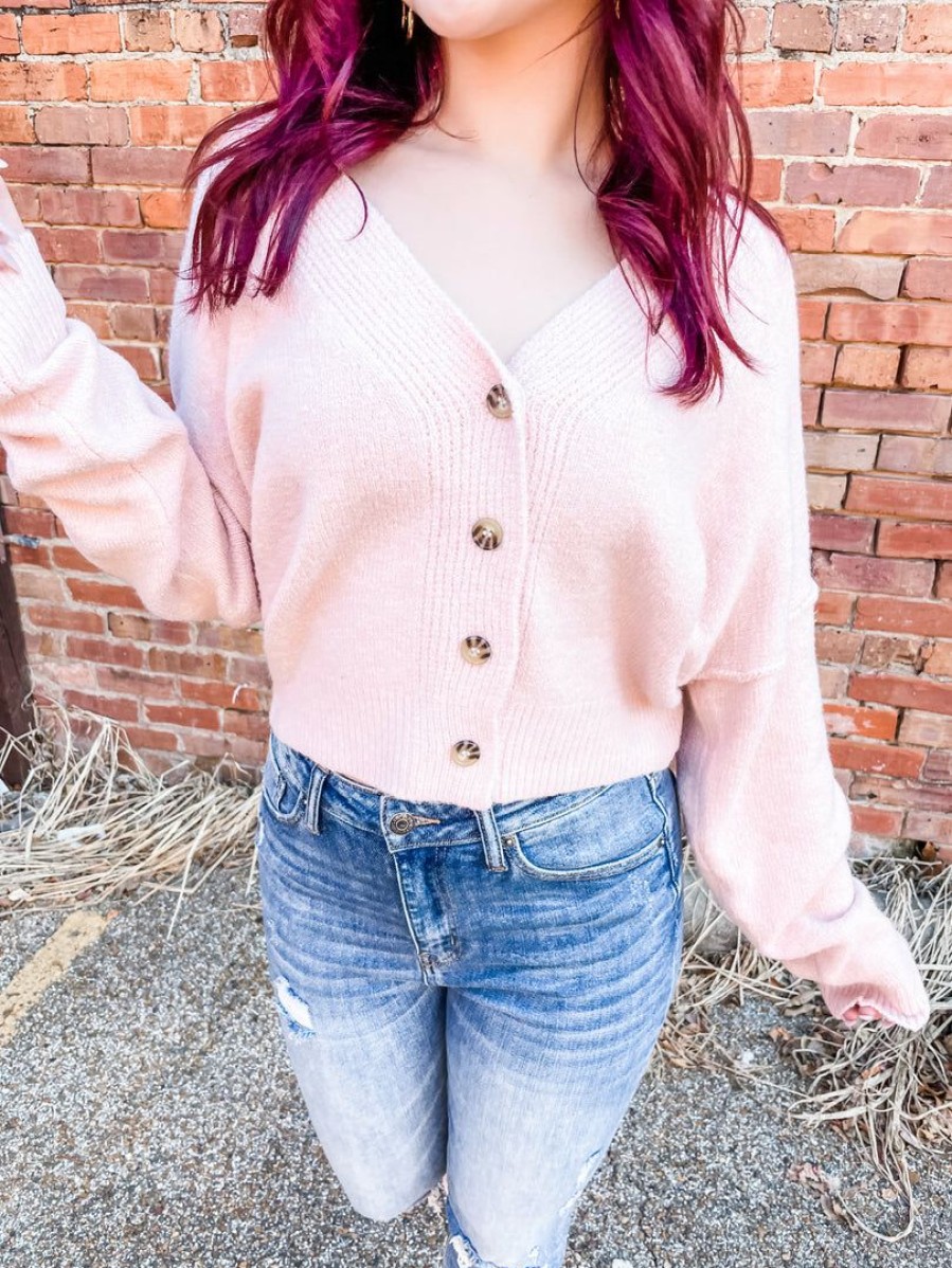 * Hyfve Hailey Button Detail Sweater- Pale Pink Tops Tops