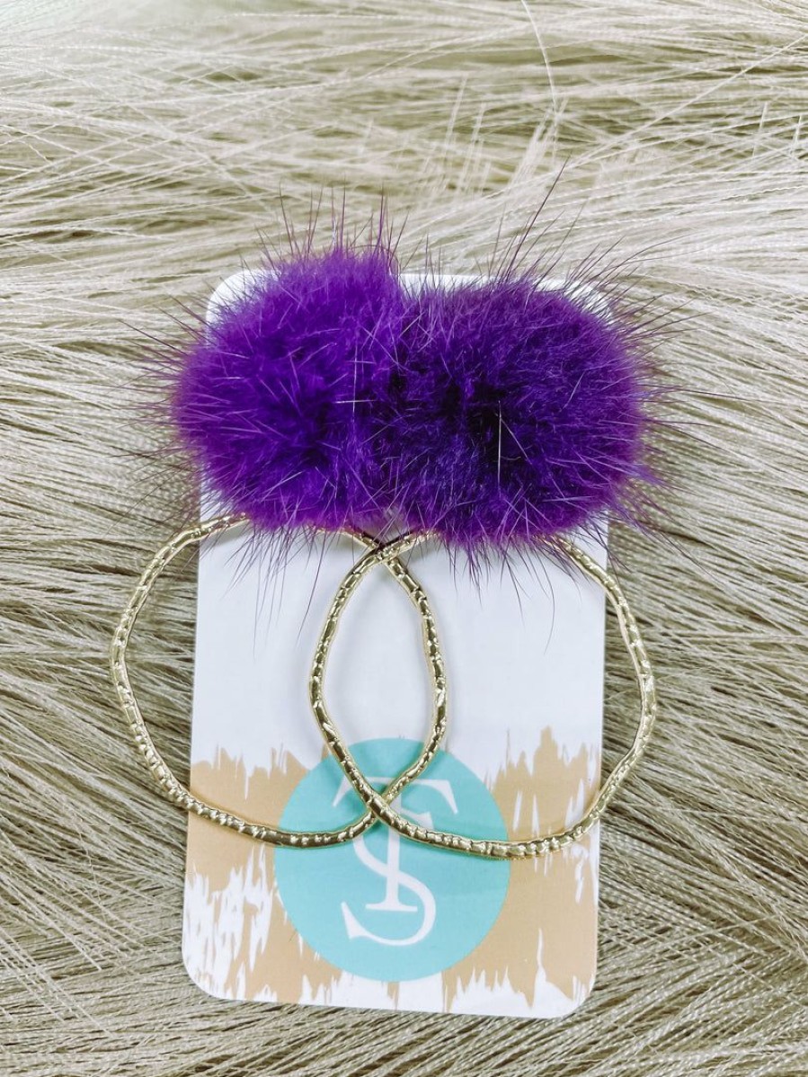 * Texas Bling Talia Puff Post Hoop Earrings- Purple Jewelry