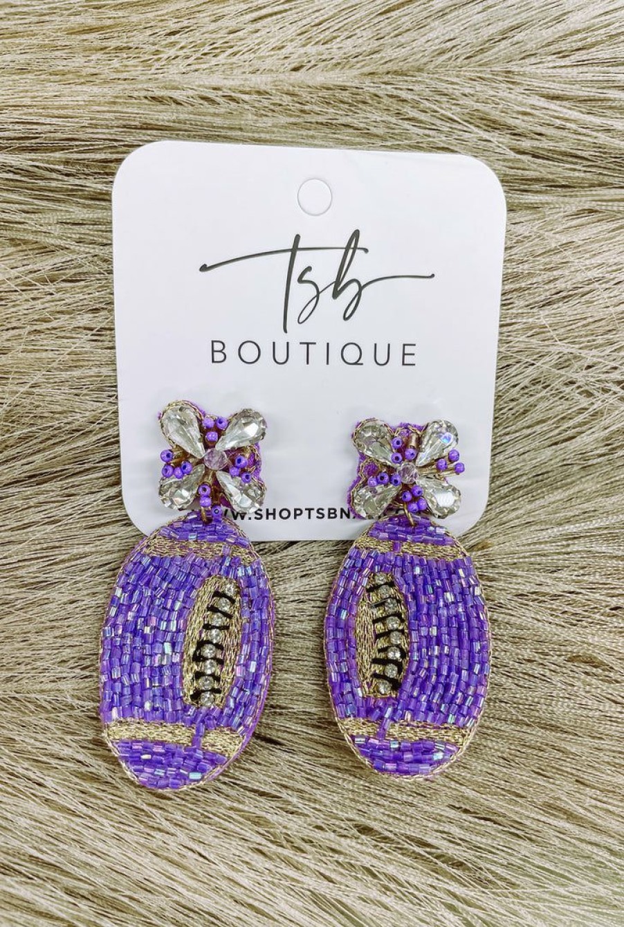 * Texas Bling Purple Beaded Football Earrings Jewelry Jewelry