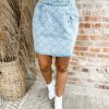 * Entro Mallory Grid Stitched Button Detail Skirt- Light Denim Bottoms