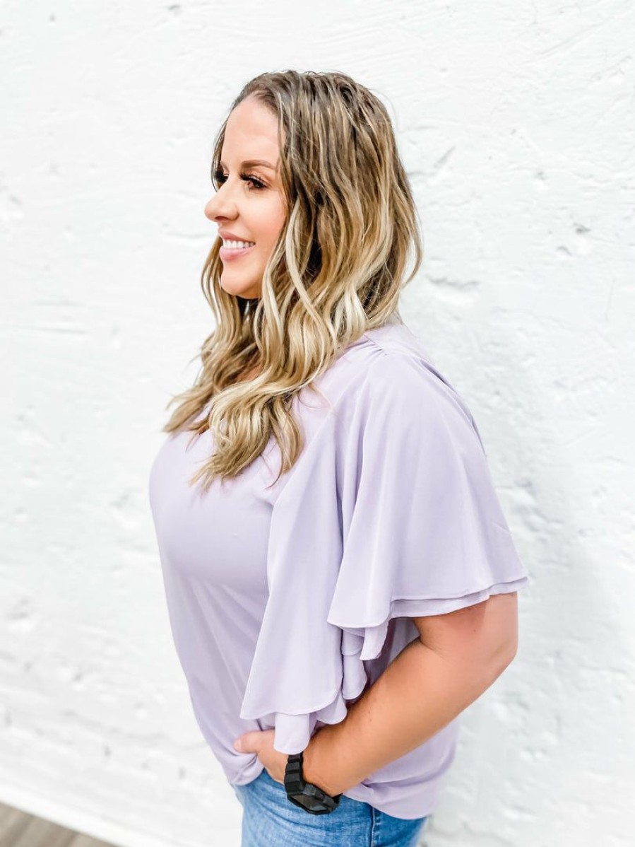 * Zenana Premium Plus Hallie Double Layer Chiffon Top- Lilac Grey Plus