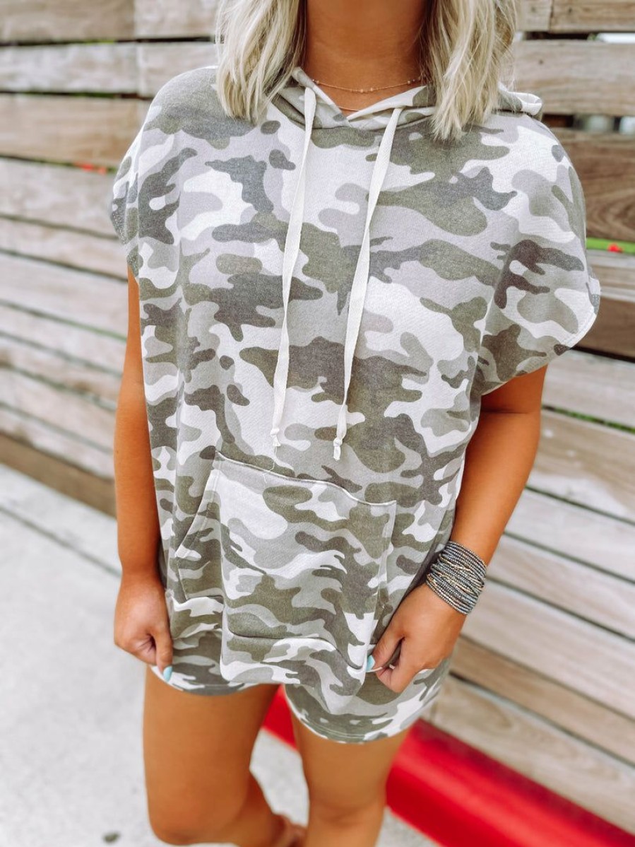 * Entro Erin Camo Hoodie & Shorts Set- Mocha Sets