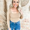 * Peach Love Piper Cross Strap Bodysuit- Brown Tops Tops