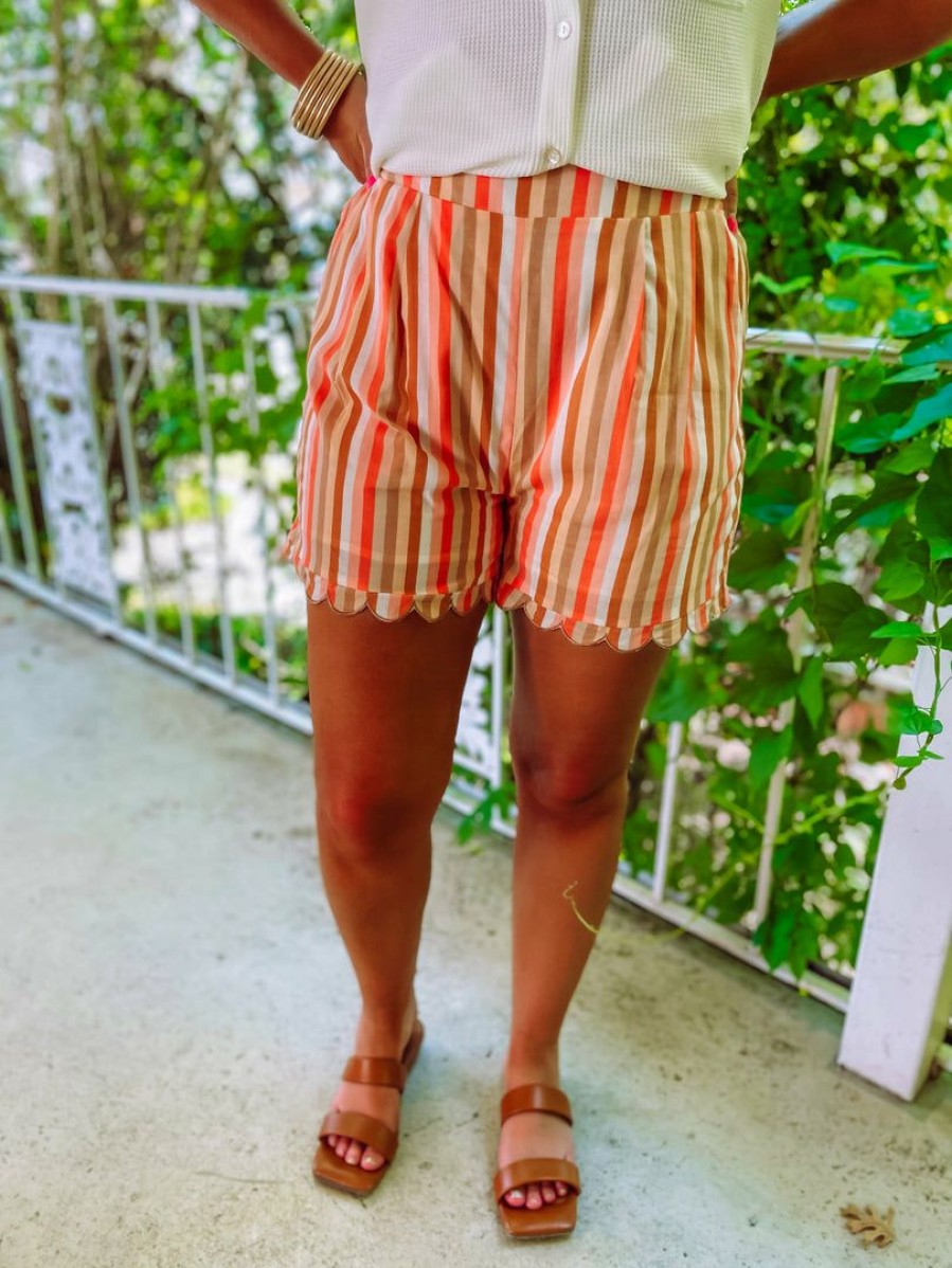 * Hailey & Co Briar Scallop Edged Stripe Shorts Bottoms