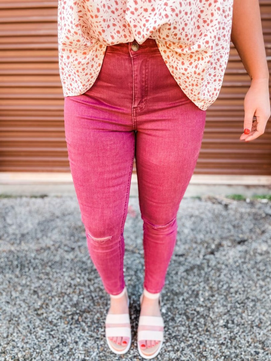 * Jelly Jeans Hope Mid Rise Burgundy Knee Slit Skinny Jeans Bottoms