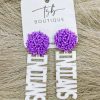 * Texas Bling White Indians Purple Pom Earrings 2022 School Style Jewelry