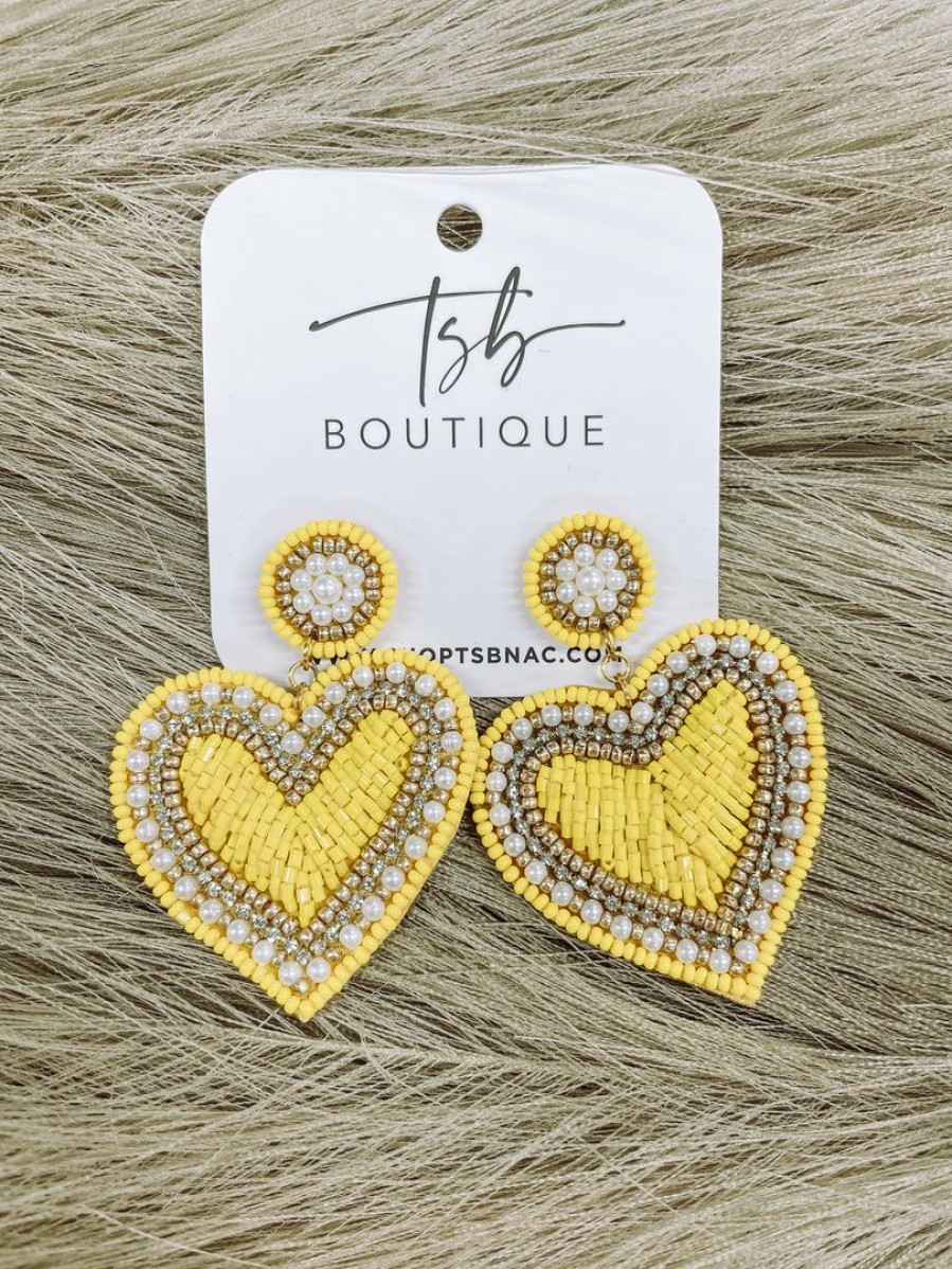 * Texas Bling Yellow Heart Beaded Earrings Jewelry