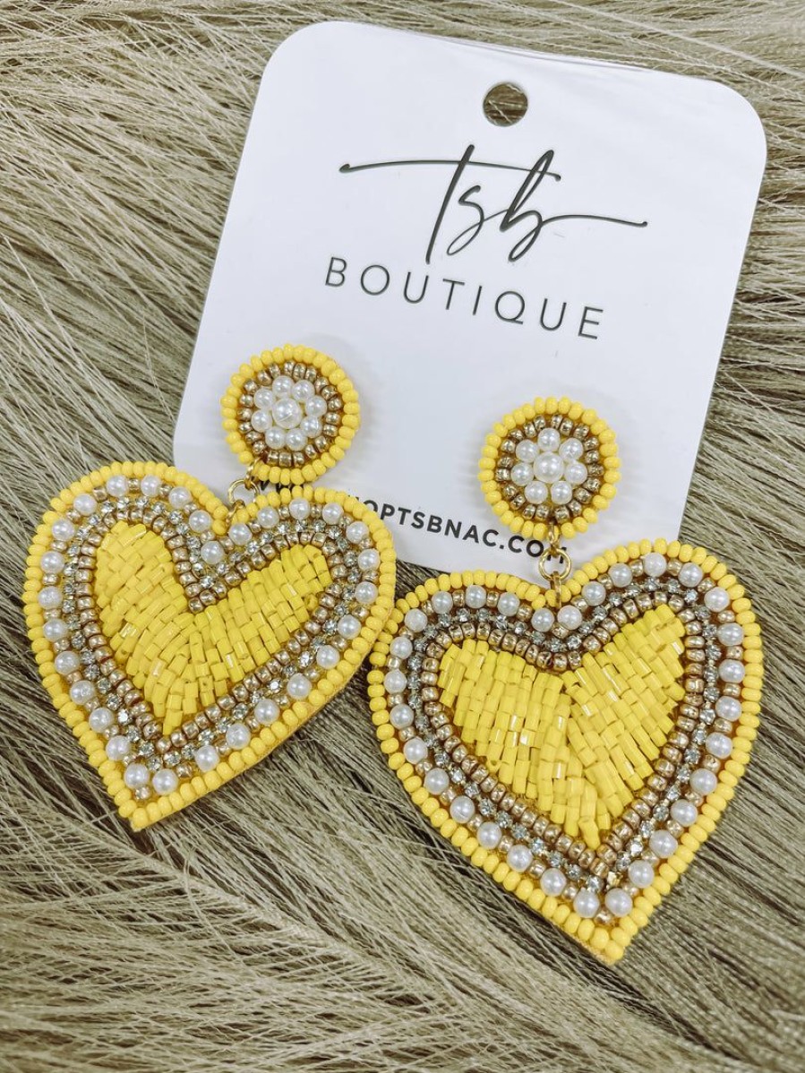 * Texas Bling Yellow Heart Beaded Earrings Jewelry