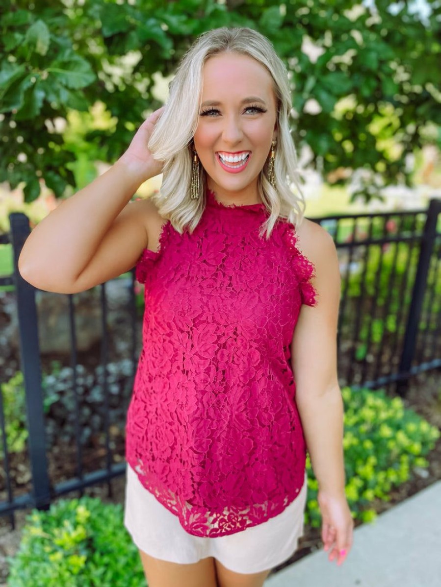 * Ee:Some Harper Floral Lace Tank Top- Wine Tops Tops