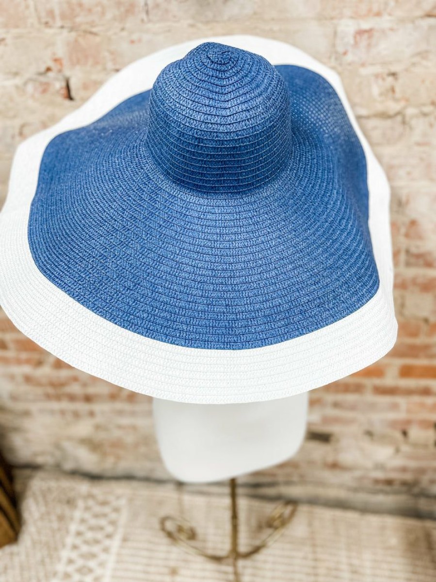 * Texas Bling Everly Beach Sunshade Straw Hat- Navy + White Hats