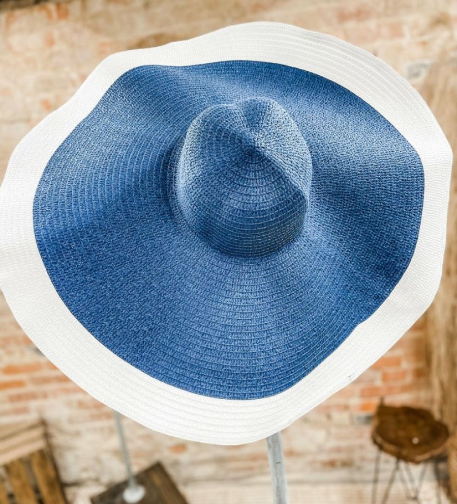 * Texas Bling Everly Beach Sunshade Straw Hat- Navy + White Hats