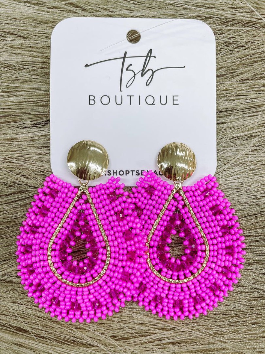 * Texas Bling Mariana Hot Pink Beaded Earrings Jewelry Jewelry