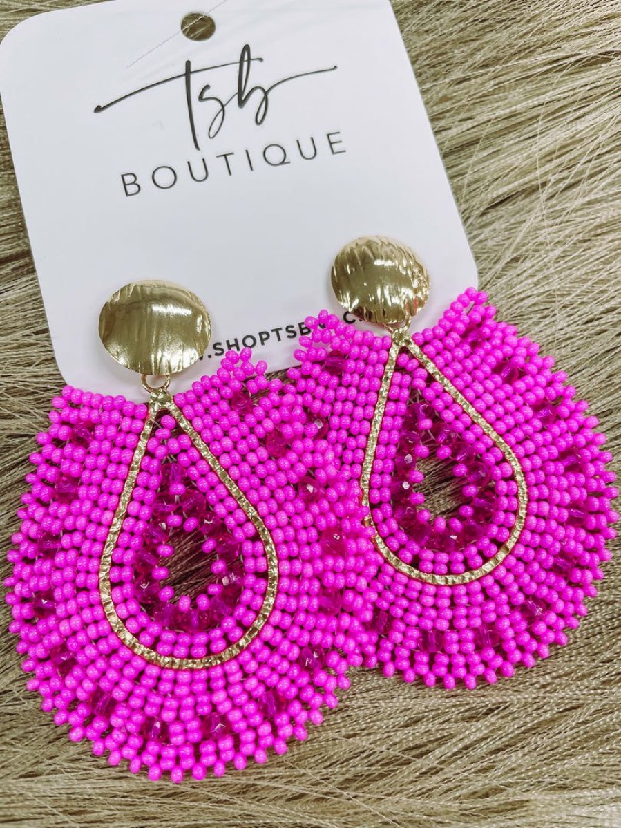 * Texas Bling Mariana Hot Pink Beaded Earrings Jewelry Jewelry