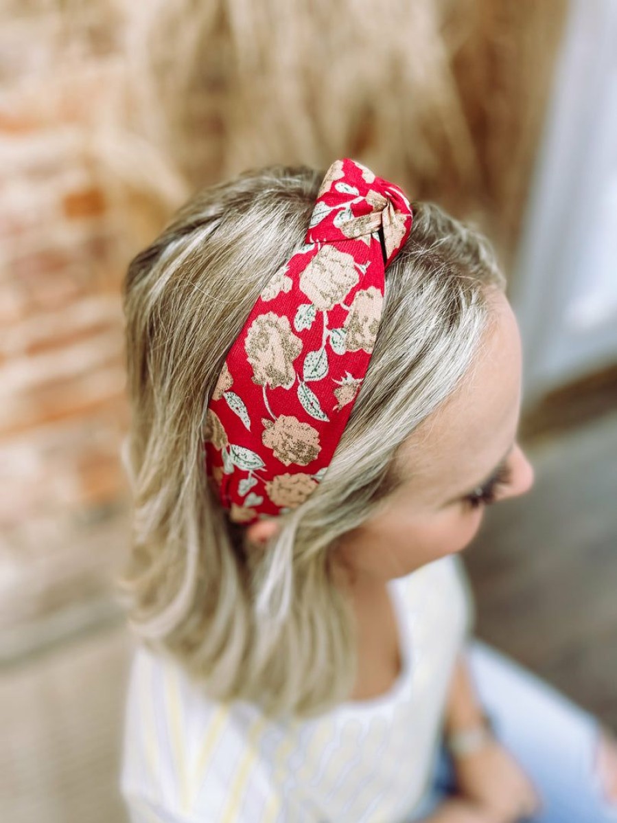 * Texas Bling Hair Accessories Paige Rose Knotted Headband- Red Hair Accessories