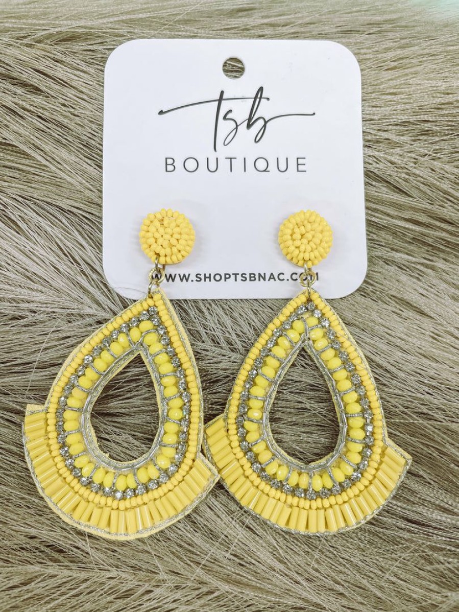 * Texas Bling Jewelry Yellow Beaded Teardrop Earrings Jewelry