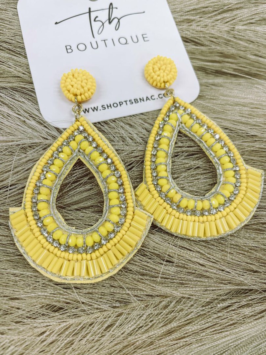 * Texas Bling Jewelry Yellow Beaded Teardrop Earrings Jewelry